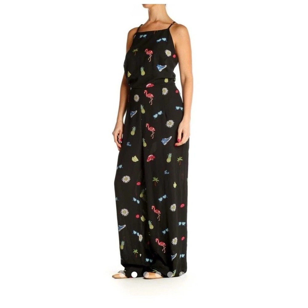 VTG Nicole Miller Novelty Summer VW Bug Wide Leg Jumpsuit In Black Sz 4